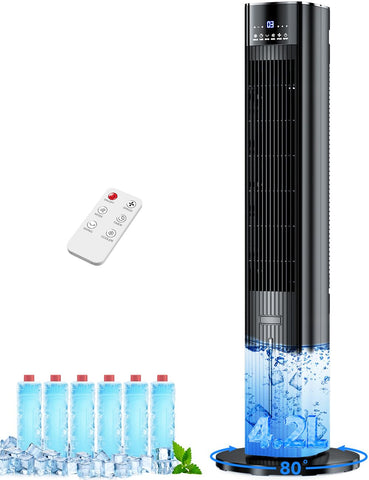 COOLECH 42-inch swamp cooler front view showing room-wide cooling capability