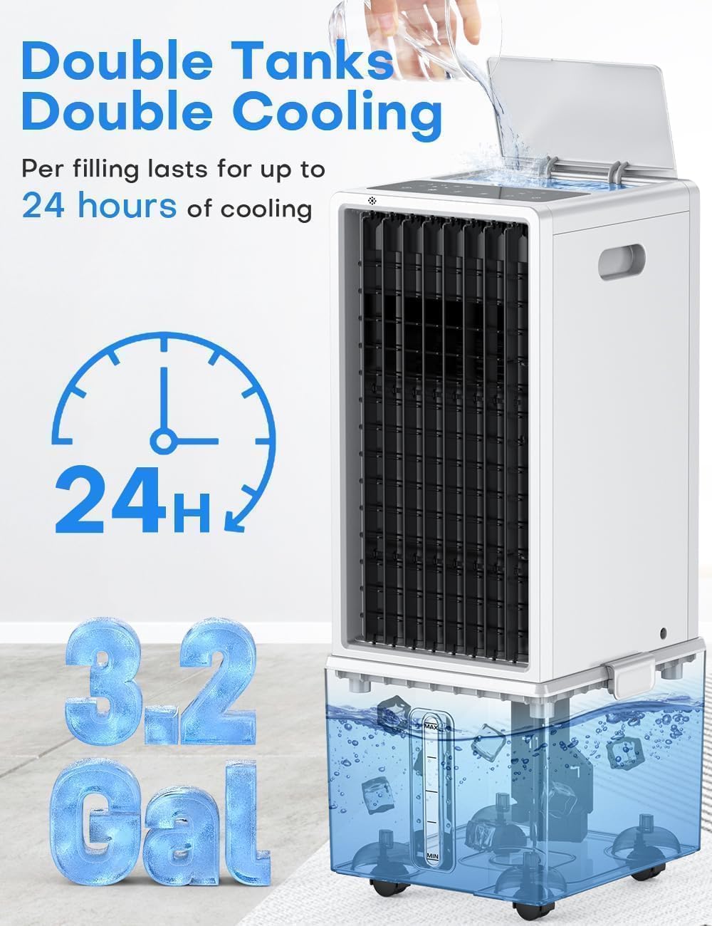 COOLECH 3.2-gallon water tank for up to 24 hours of cooling