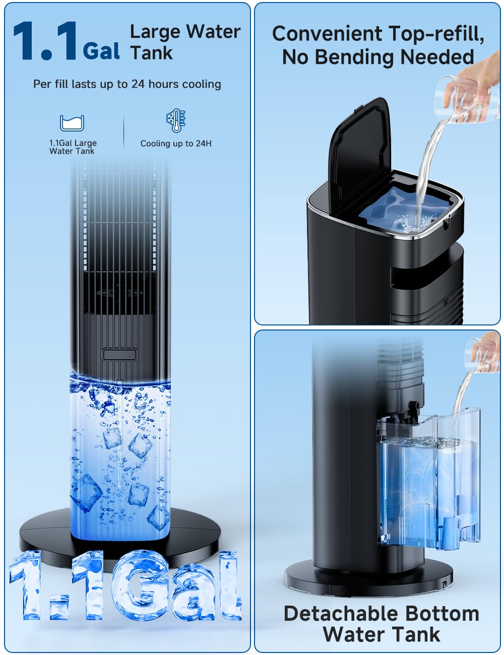 COOLECH dual tanks closeup for long-lasting cooling and easy refills