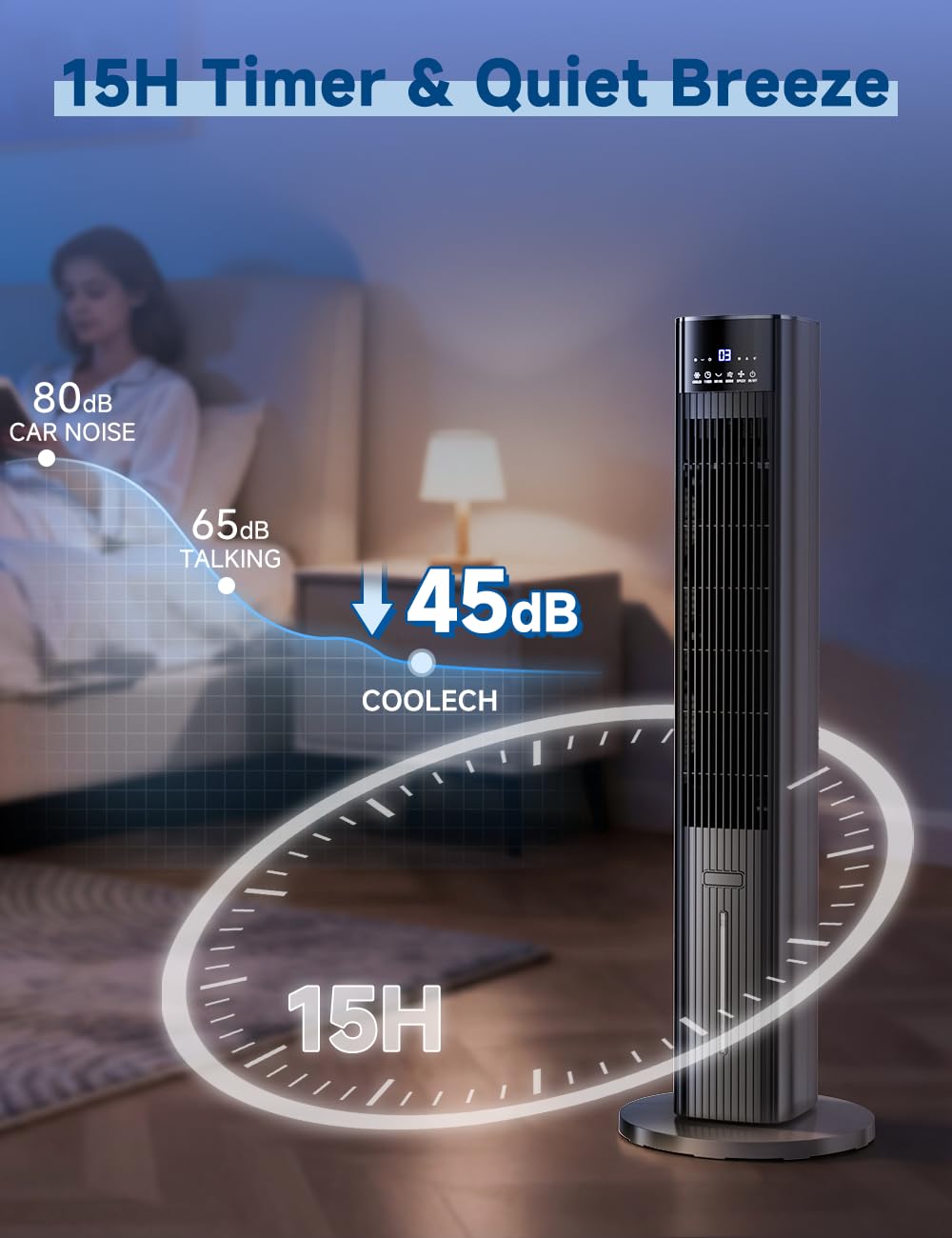 COOLECH wide oscillation cover delivering even cooling across a large room