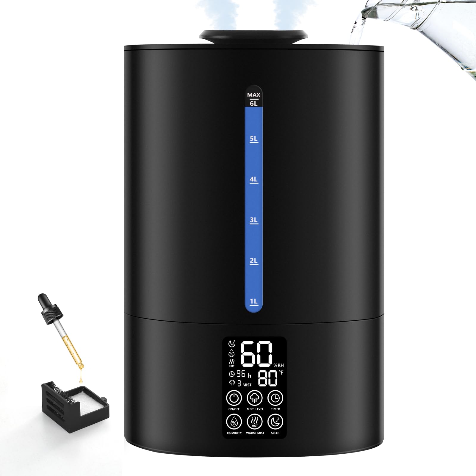 Coolfiqu 6L humidifier in bedroom setup for restful sleep.
