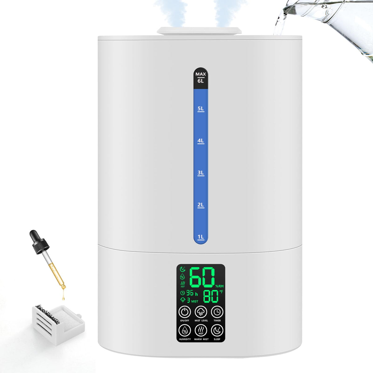 Coolfiqu 6L humidifier top-fill design for easy refills and quiet operation.