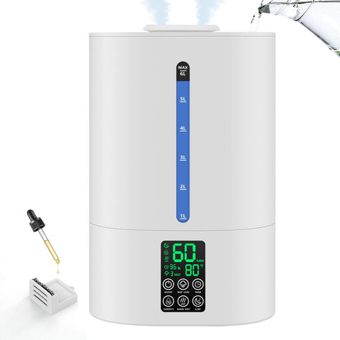 Coolfiqu 6L humidifier top-fill design for easy refills and quiet operation.
