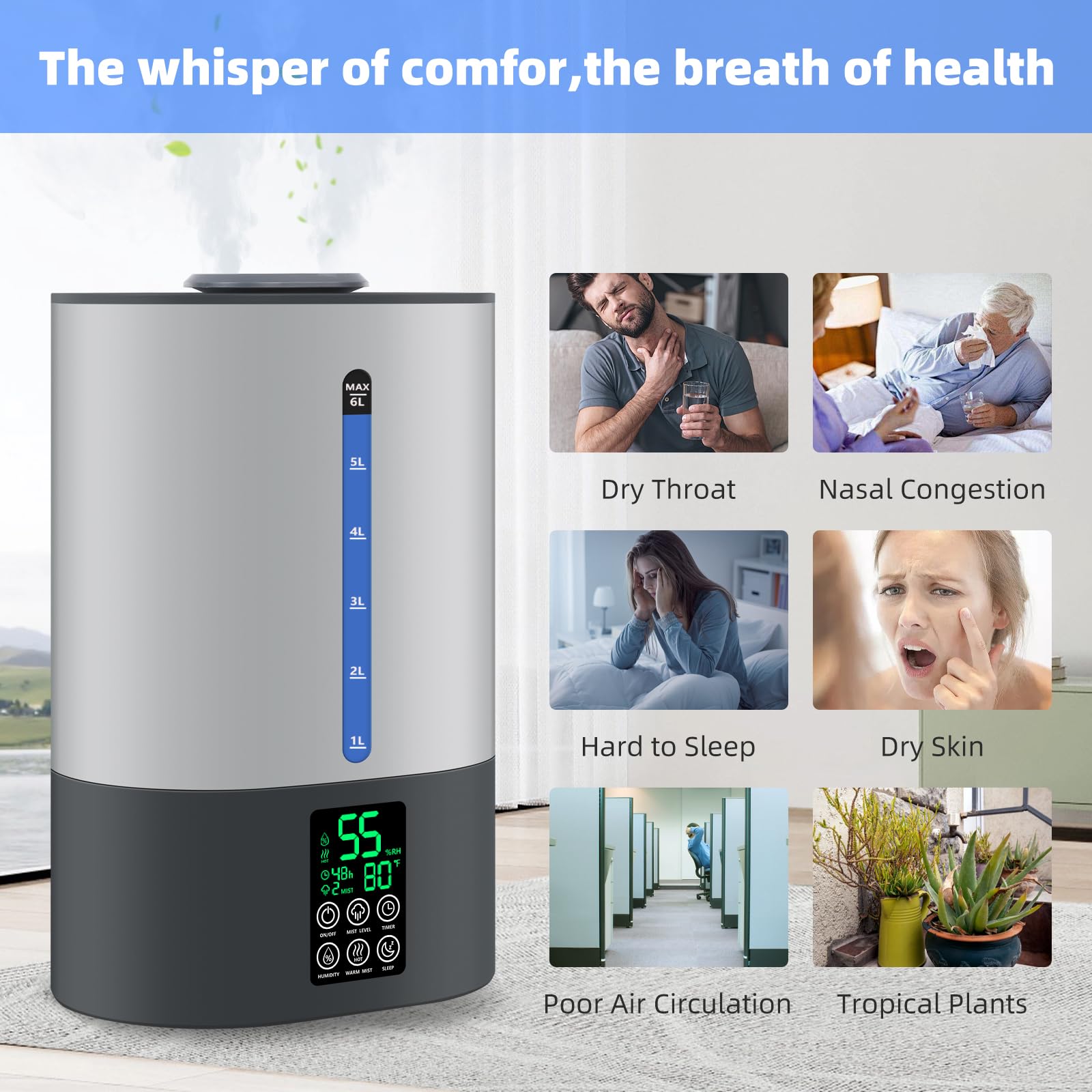 Coolfiqu humidifier offering cool and warm mist for year-round comfort