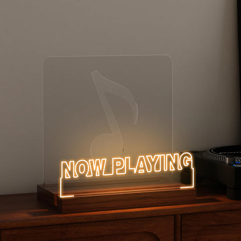 CoolGift Mart Now Playing Vinyl Stand highlighting collection with warm glow