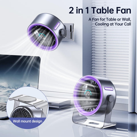 Coolhill USB desk fan purple digital display for precise speed control