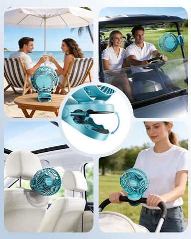 Coolice blue camping fan front view showing compact design