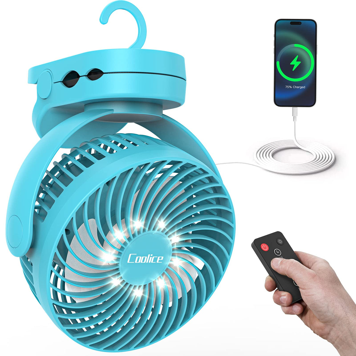 Coolice camping fan with remote control for hands-free cooling