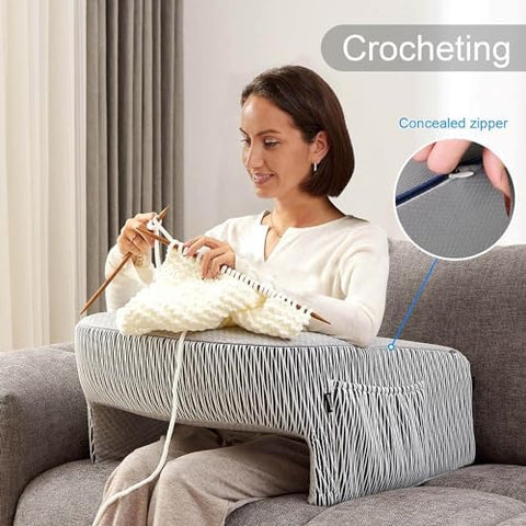 cooloo8 crocheting-friendly pillow ash grey supports arms during craft time