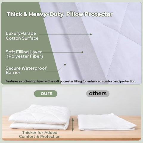 CoolShields pillow protector feather-proof layer prevents feather poke-through.