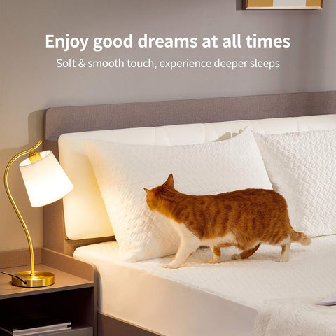 CoolShields two-pack shown offering convenient, durable protection for bedding.