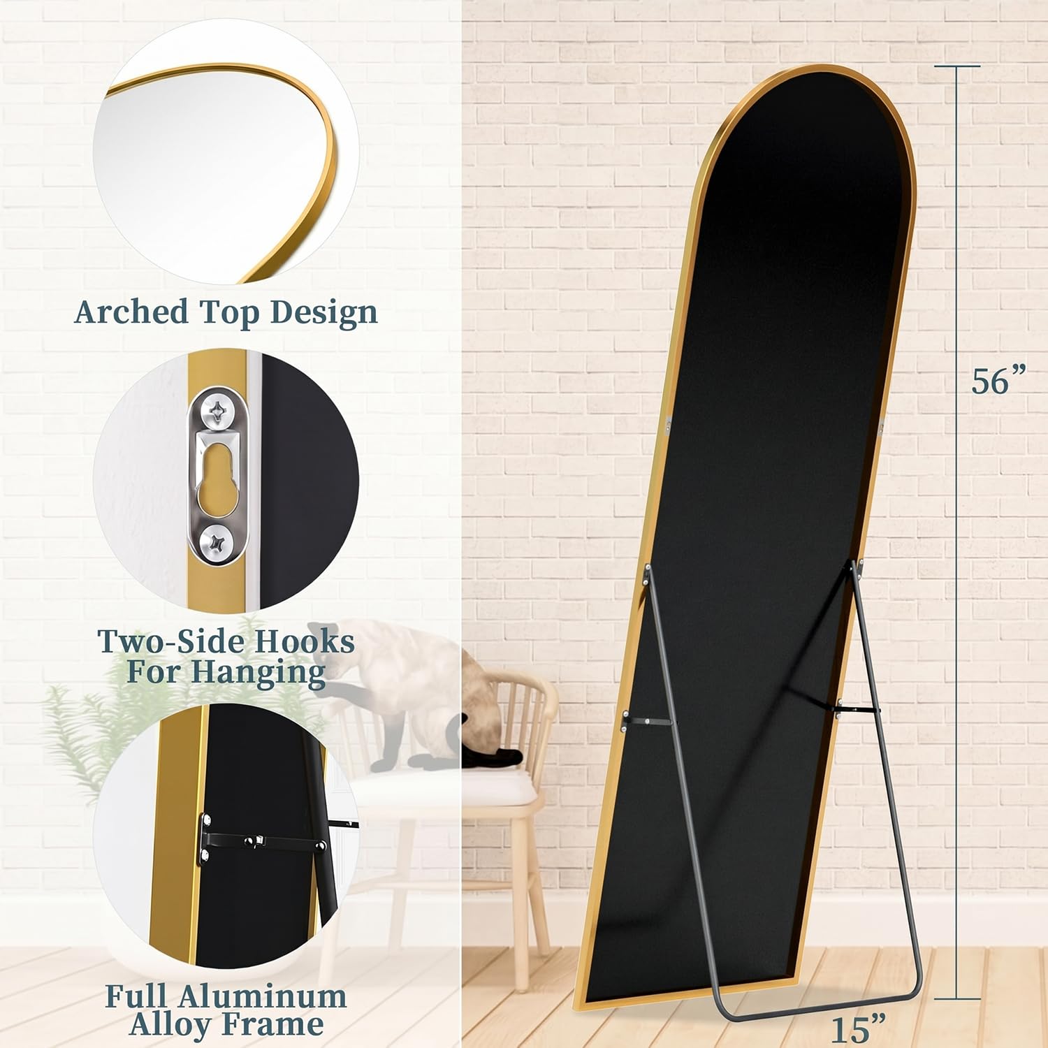 Coomily mirror offers wall-mount, freestanding, or stand configurations for flexibility.