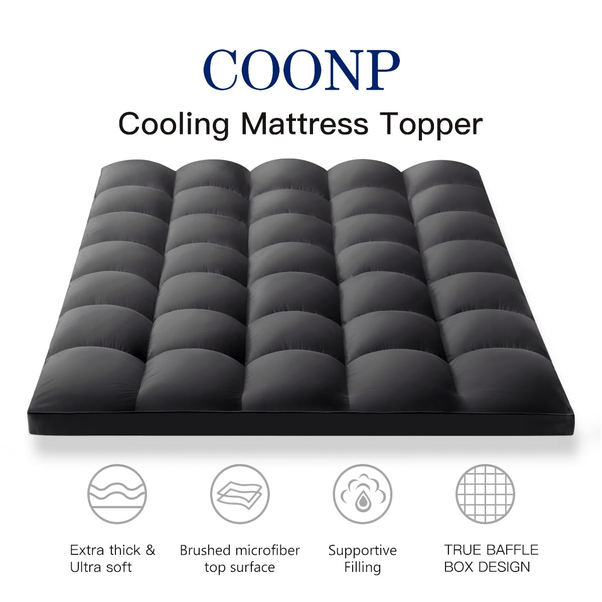 COONP Queen Topper side view highlights secure deep-pocket fit