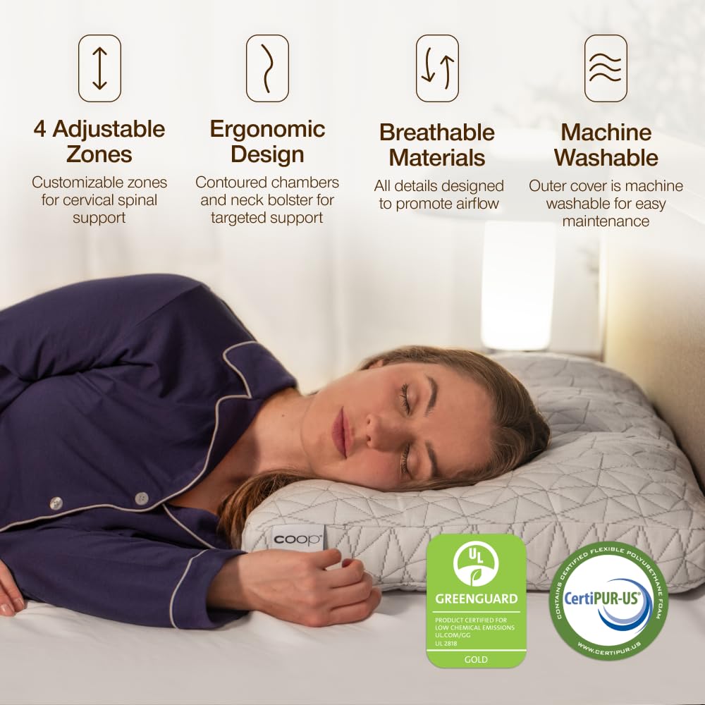 Coop Home Goods adjustable cervical bolster detail illustrating neck support that helps maintain natural curvature