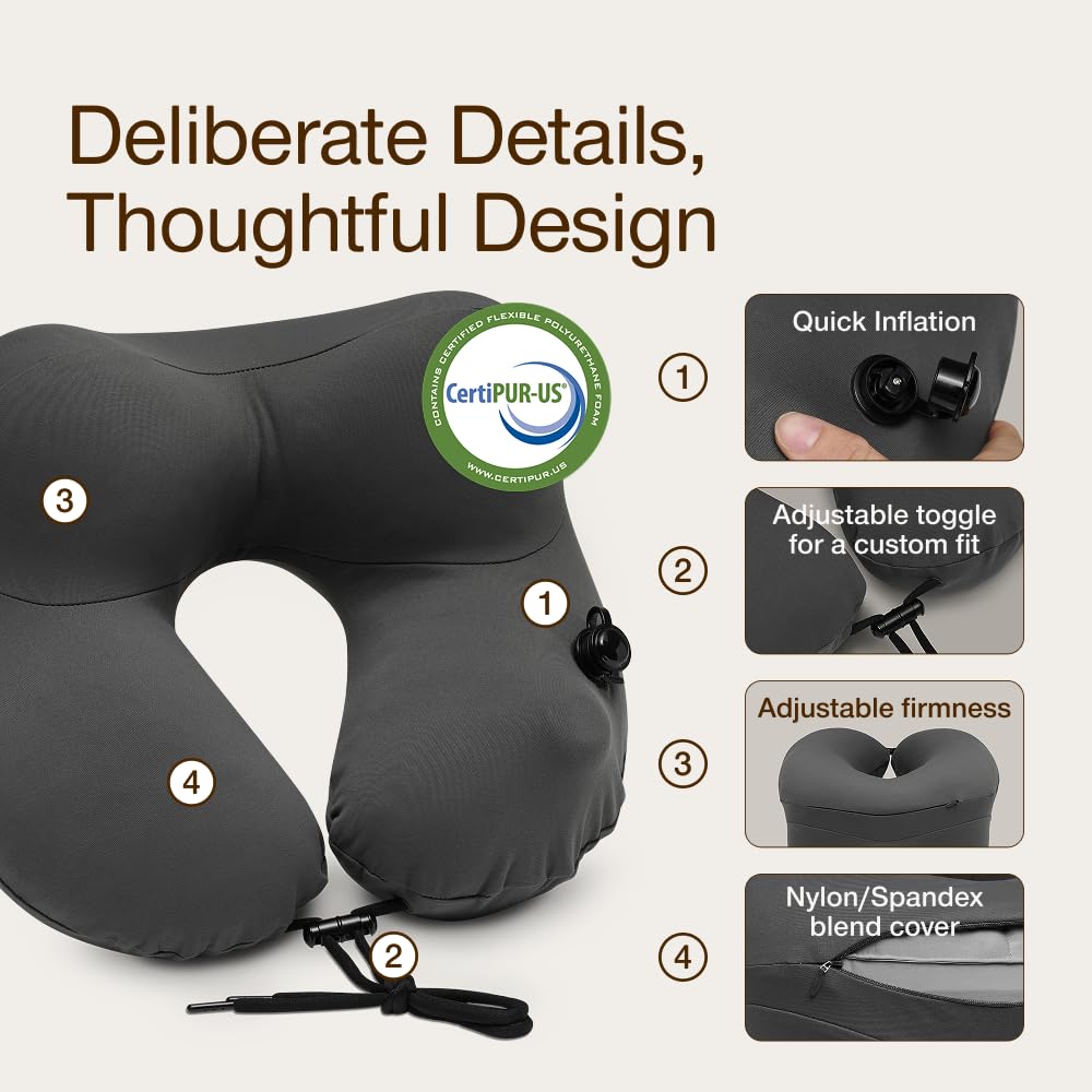 Coop Home Goods AirJustable neck pillow compact when deflated for easy carry-on packing.
