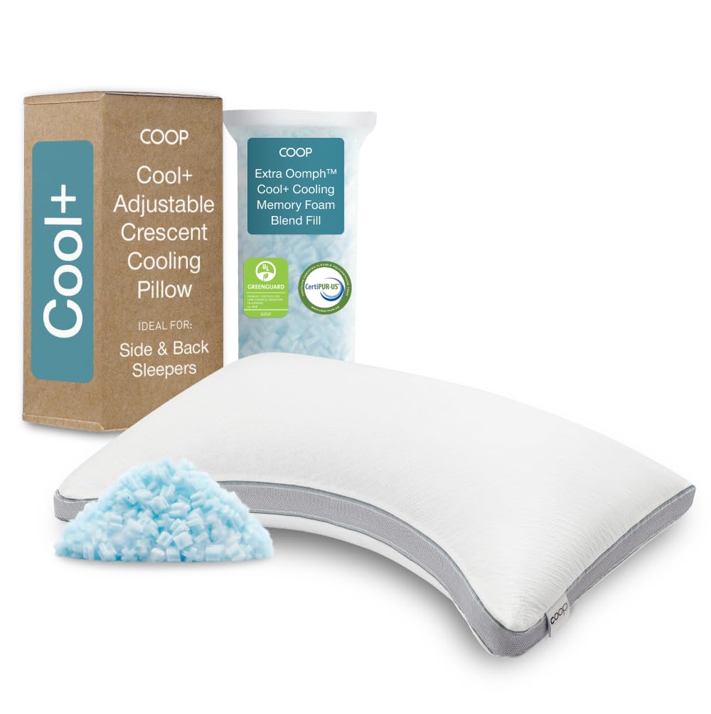Coop Home Goods Cool+ Crescent pillow front view for cooling neck support