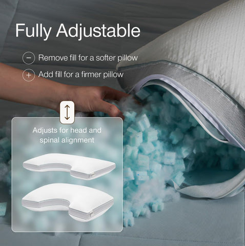 Coop Home Goods Cool+ Cut-Out Pillow side-sleep position demonstrates shoulder clearance