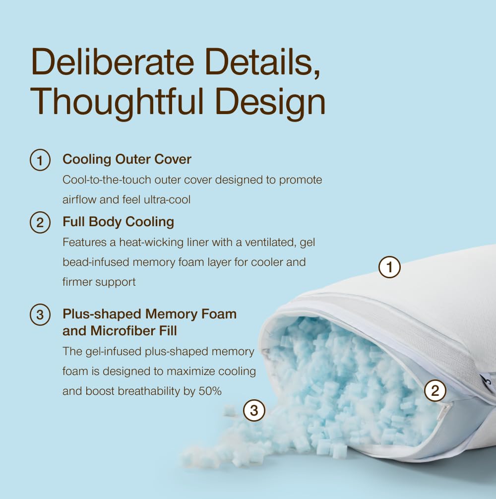 Coop Home Goods Cool+ top view of pillow illustrating plush, breathable surface