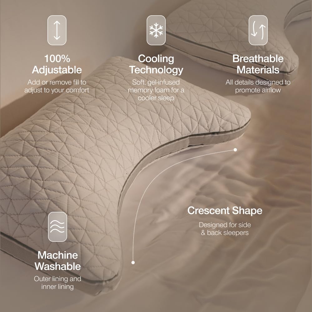 Coop Home Goods Eden Crescent pillow loft adjustability with extra fill for comfort