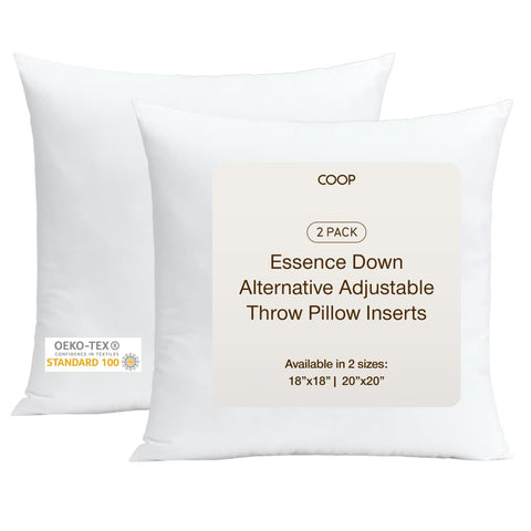 Coop Home Goods Essence adjustable pillow insert set of two for versatile 20x20 decorating