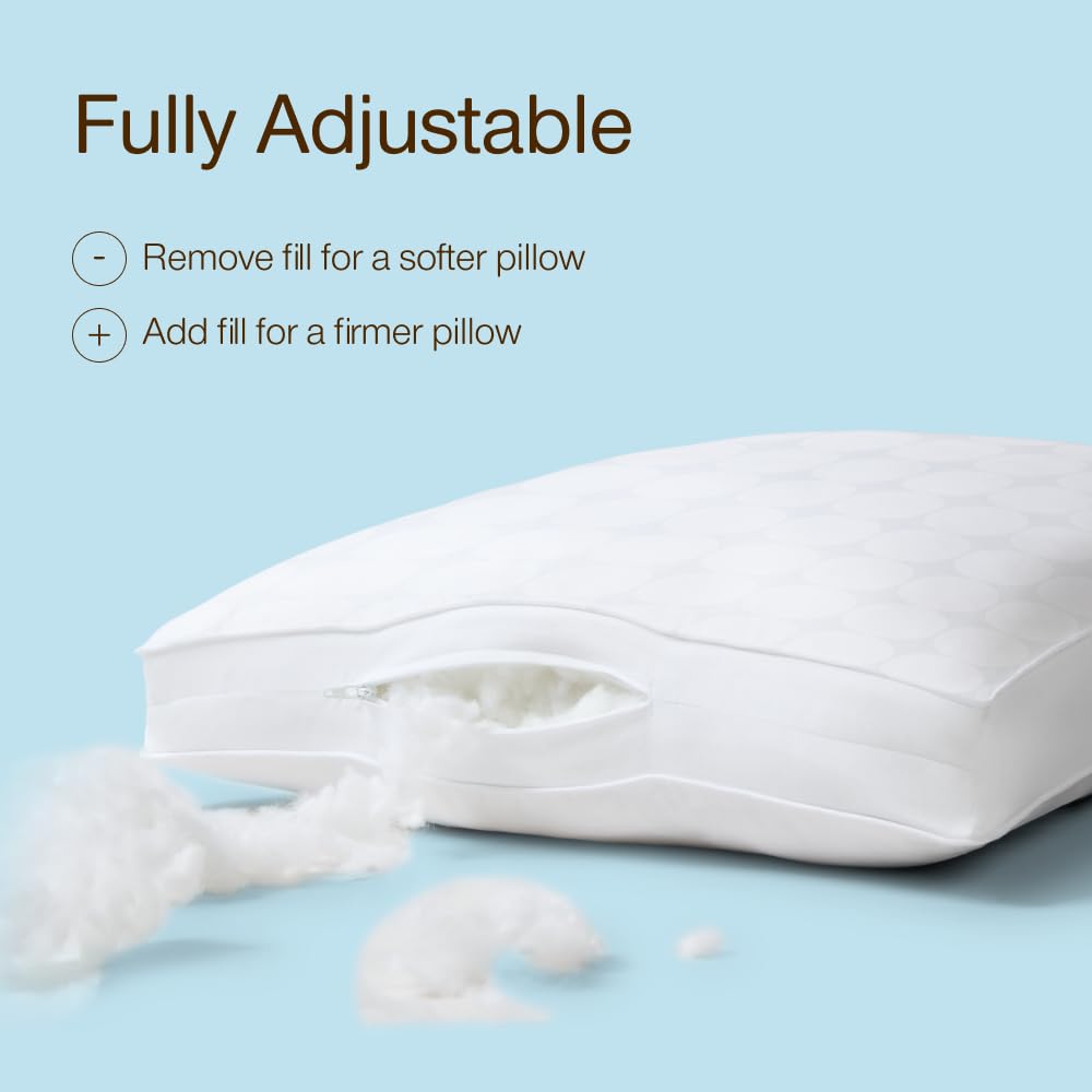 Coop Home Goods Essence cooling pillow fill packs showing adjustable loft options