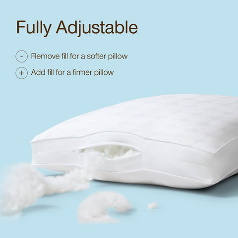 Coop Home Goods Essence cooling pillow fill packs showing adjustable loft options