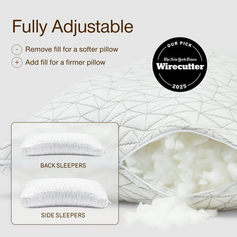 Coop Home Goods Original Crescent Pillow adjustable-fill feature enables customizable firmness