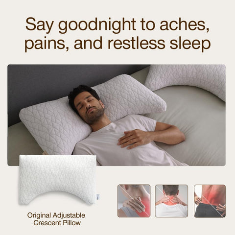 Coop Crescent Pillow aids back sleepers with ergonomic neck alignment