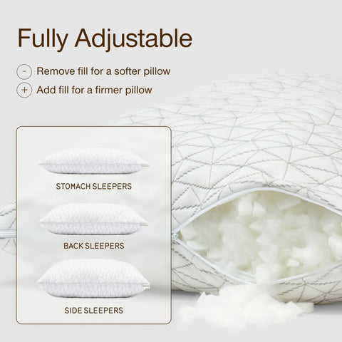 Coop Home Goods Original Pillow side-face view demonstrates adjustable loft for multiple sleeping positions