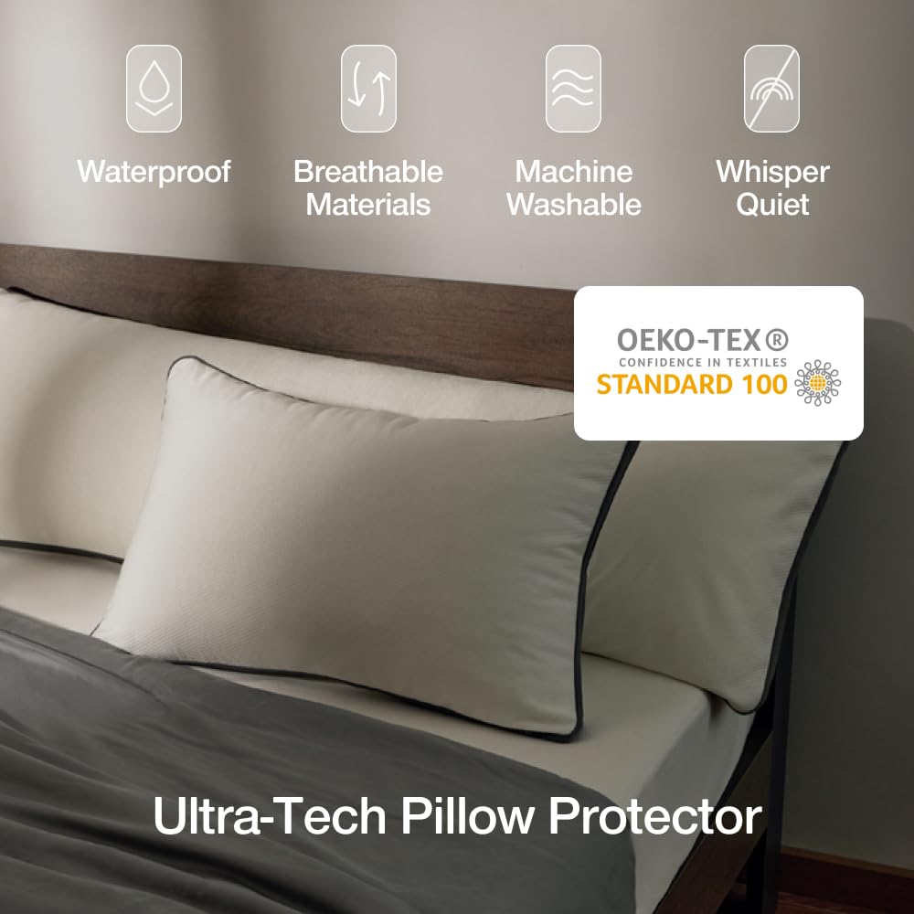 Coop Home Goods Ultra-Tech Pillow Protector waterproof layer guarding memory foam from spills.