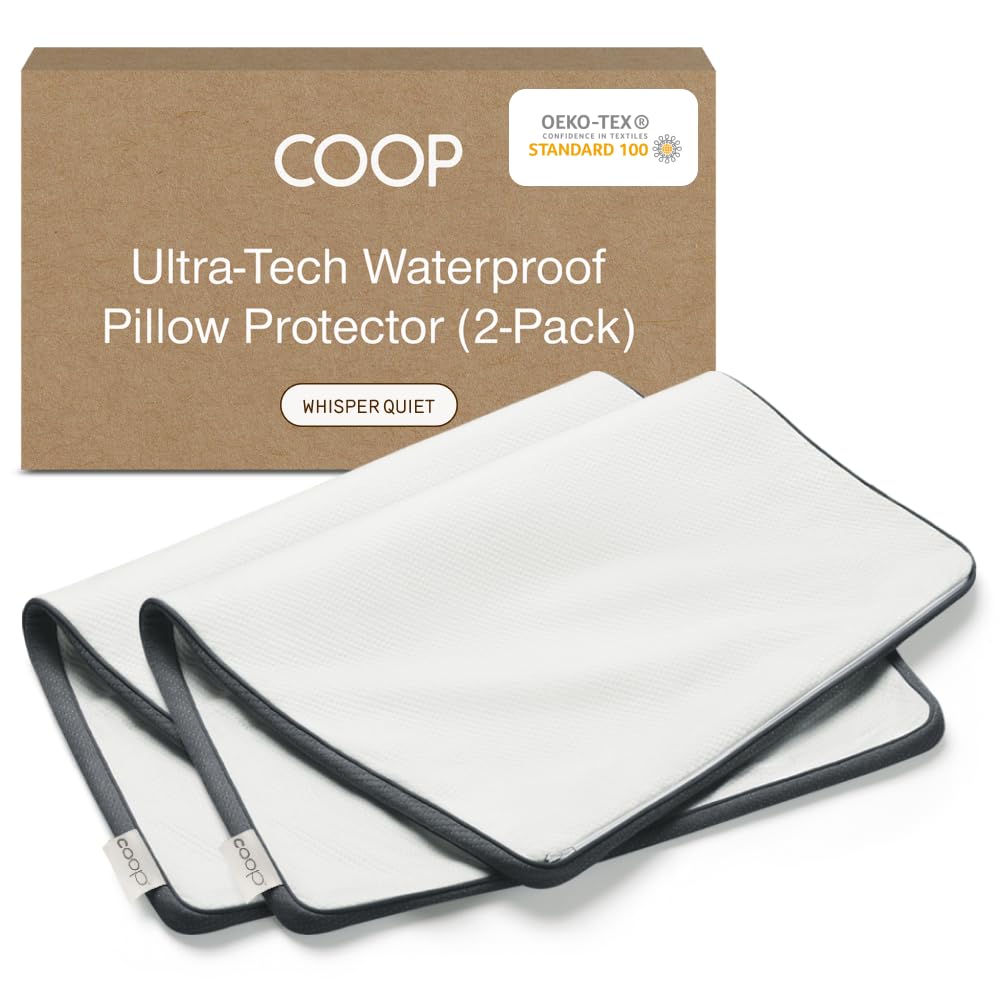 Coop Home Goods Ultra-Tech Pillow Protector zipper close-up showcasing durable, breathable protection.