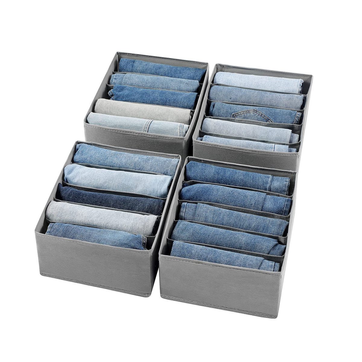 Coorganisers jeans drawer organizer with five compartments for quick jeans selection.
