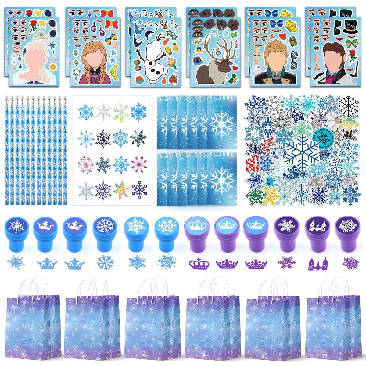 Coosilion Frozen party favors package with diverse inclusions for a joyful birthday celebration