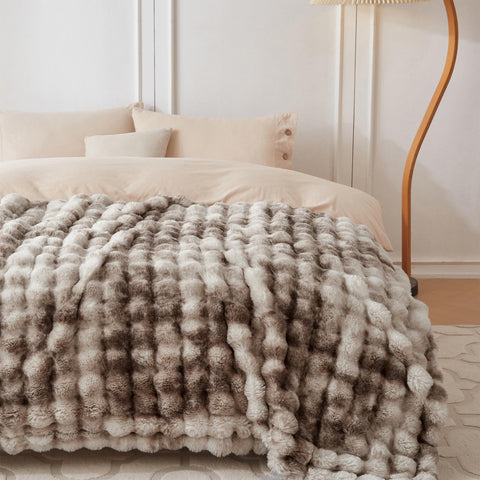 COOVA faux fur throw 60x80 brown tie-dye ideal for warm couch or bed decor