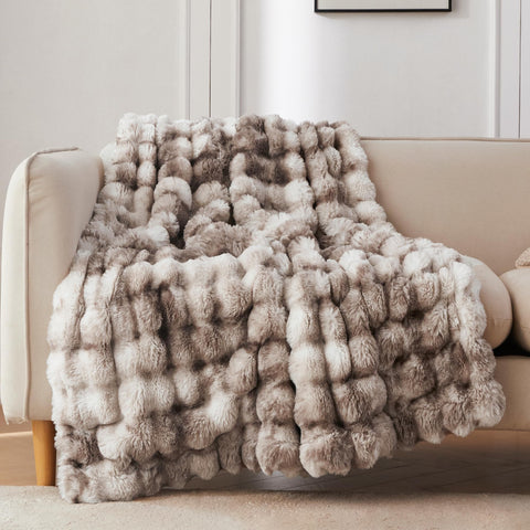 COOVA faux fur throw bubble pattern close-up highlights plush texture for cozy moments