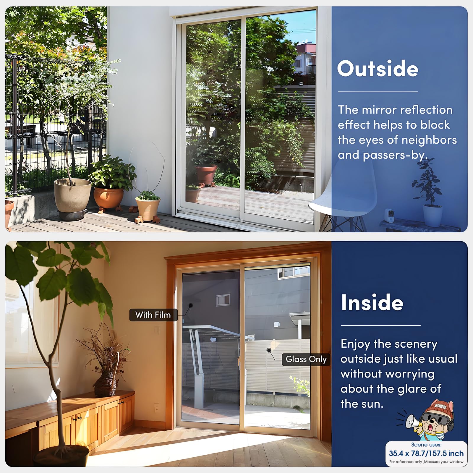 Coavas privacy film works on various glass surfaces with a 365-day guarantee.