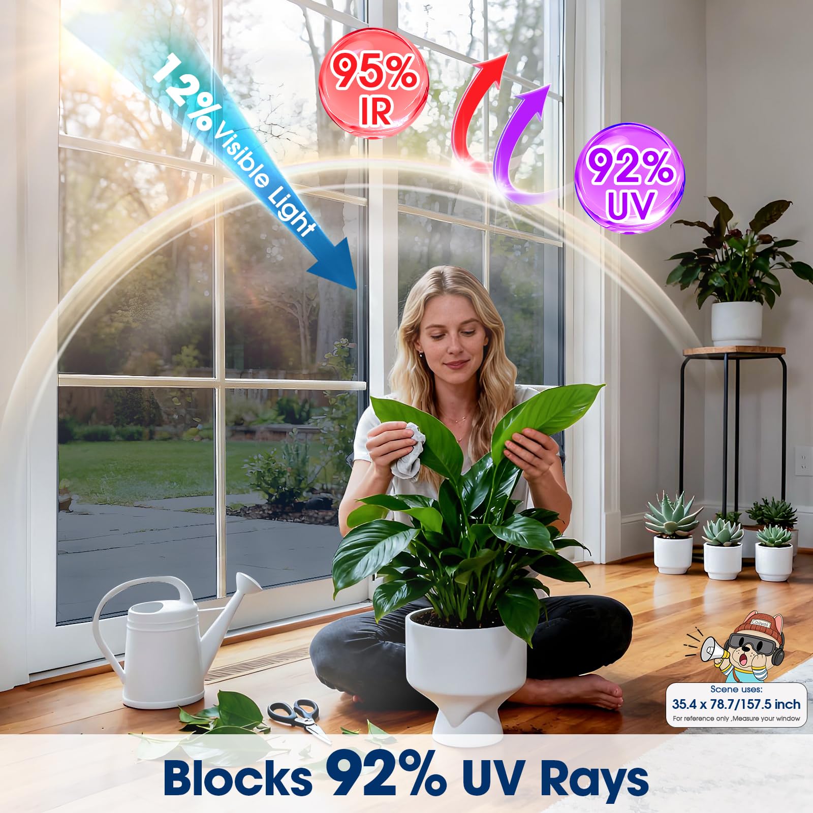 Coavas privacy film blocks UV rays and reduces heat for cooler interiors.