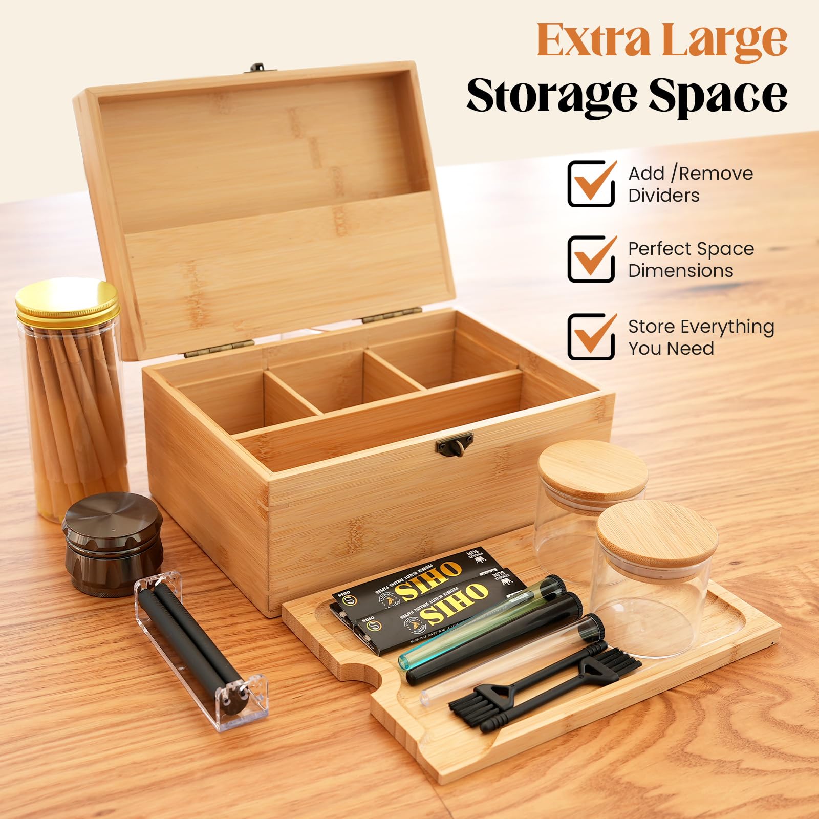 Coozyupper wood rolling tray with smooth glide for tidy workspace