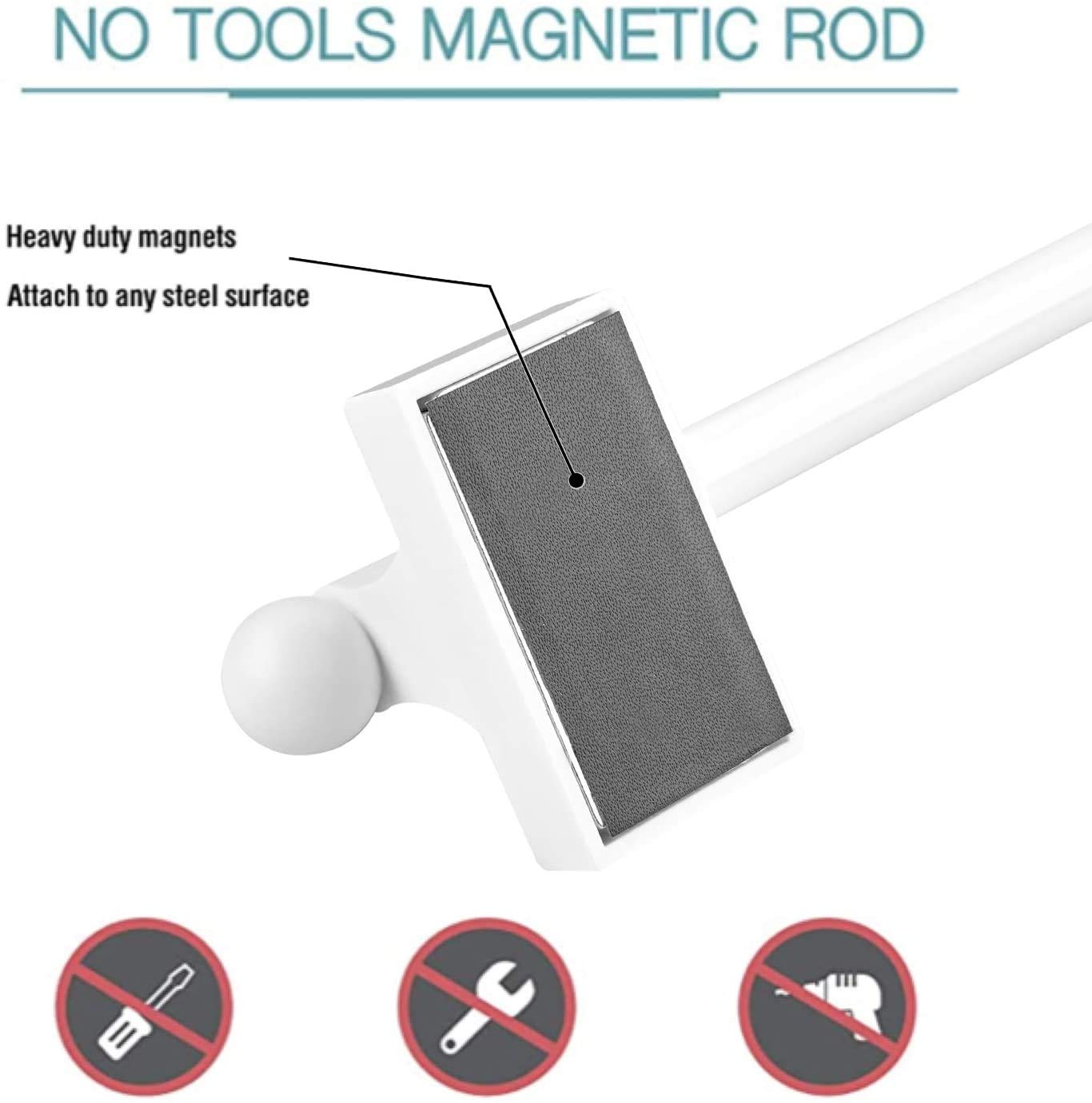 Coquilles magnetic curtain rod on windows enables quick tool-free mounting