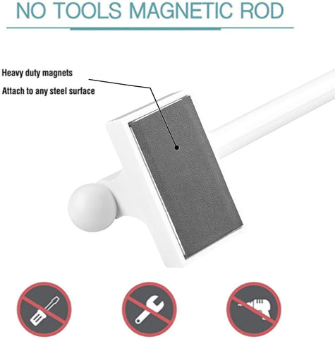 Coquilles magnetic curtain rod on windows enables quick tool-free mounting