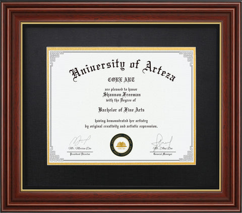 CORE ART diploma frame 11x14 with mat in chocolate brown showcases a diploma beautifully.