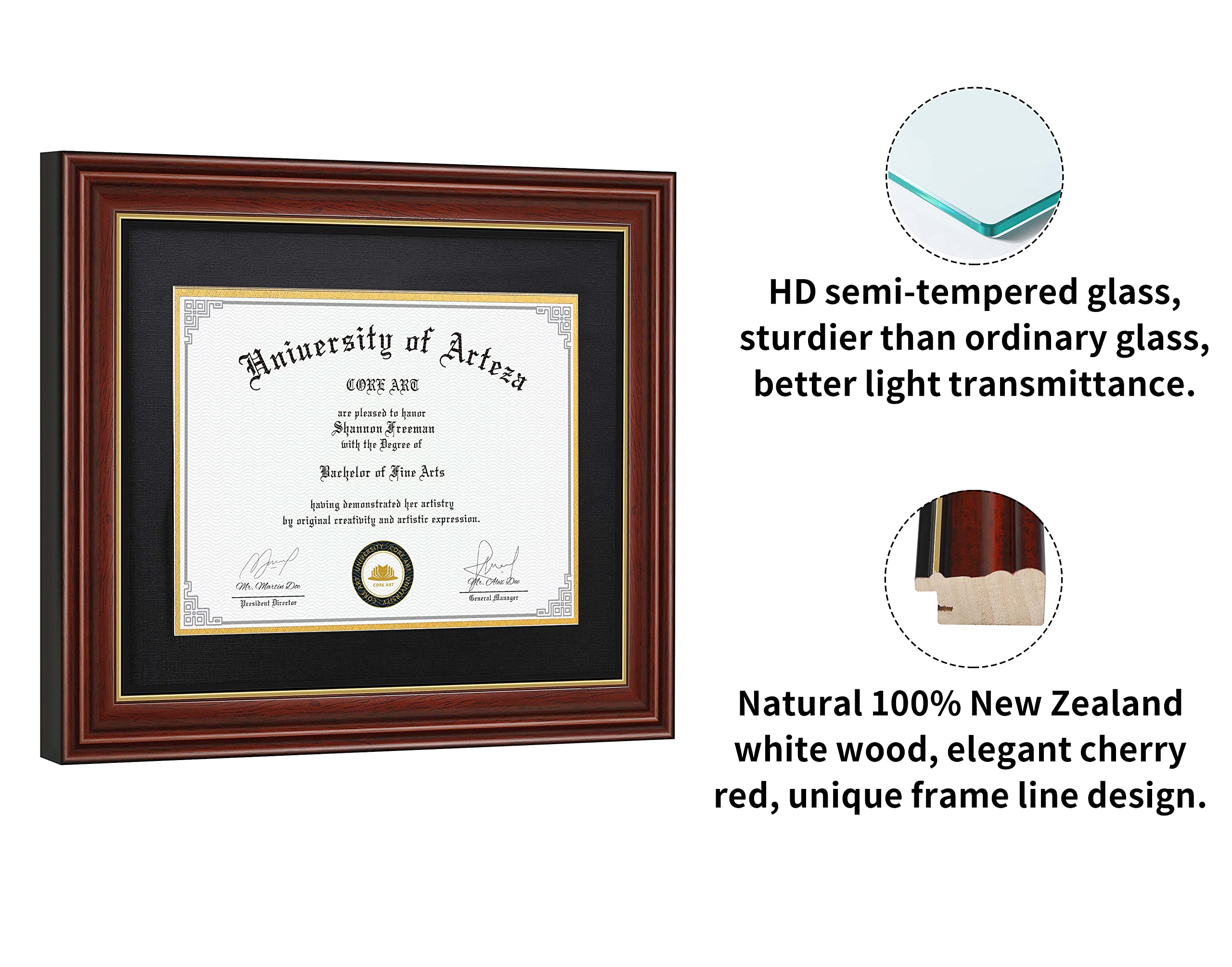 CORE ART diploma frame 15x18 without mat in chocolate brown fits larger documents with a modern look.