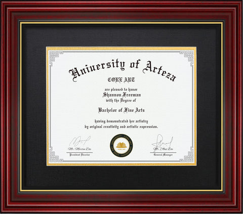 CORE ART diploma frame front view in cherry red offers a sophisticated display for diplomas or certificates.
