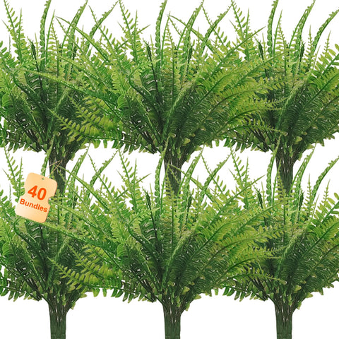 Coreland artificial Boston fern 40pcs pack enhances indoor decor with maintenance-free greenery.