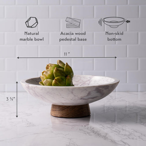 Wood pedestal and bowl as a centerpiece for dining or coffee table