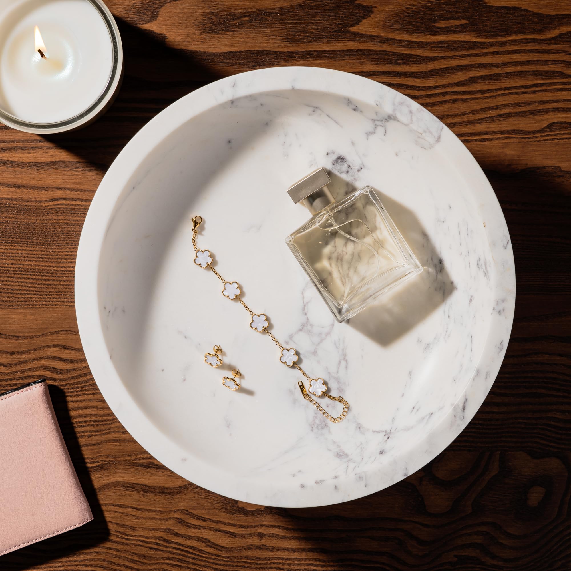 Marble bowl on pedestal enhances table decor and ambiance