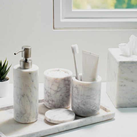 Cork & Mill marble canister with lid for organized small items