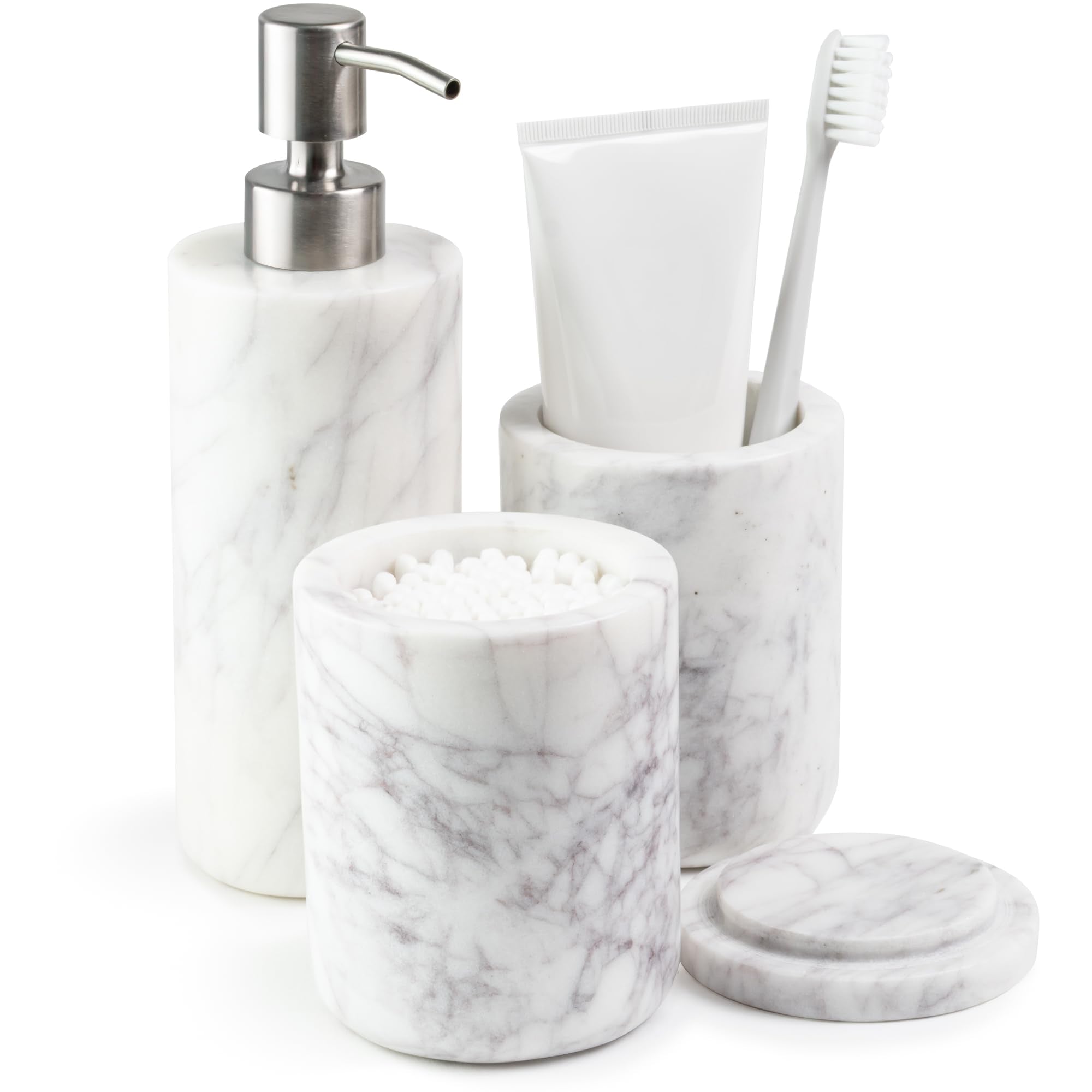 Cork & Mill marble soap dispenser with brushed pump for daily use