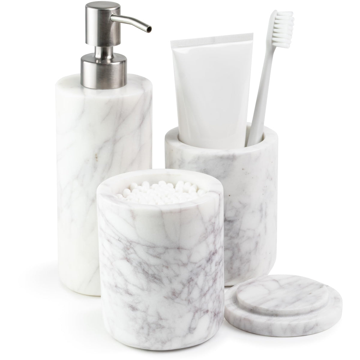 Cork & Mill marble soap dispenser with brushed pump for daily use