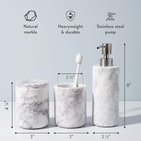 Cork & Mill marble toothbrush holder showing natural veining